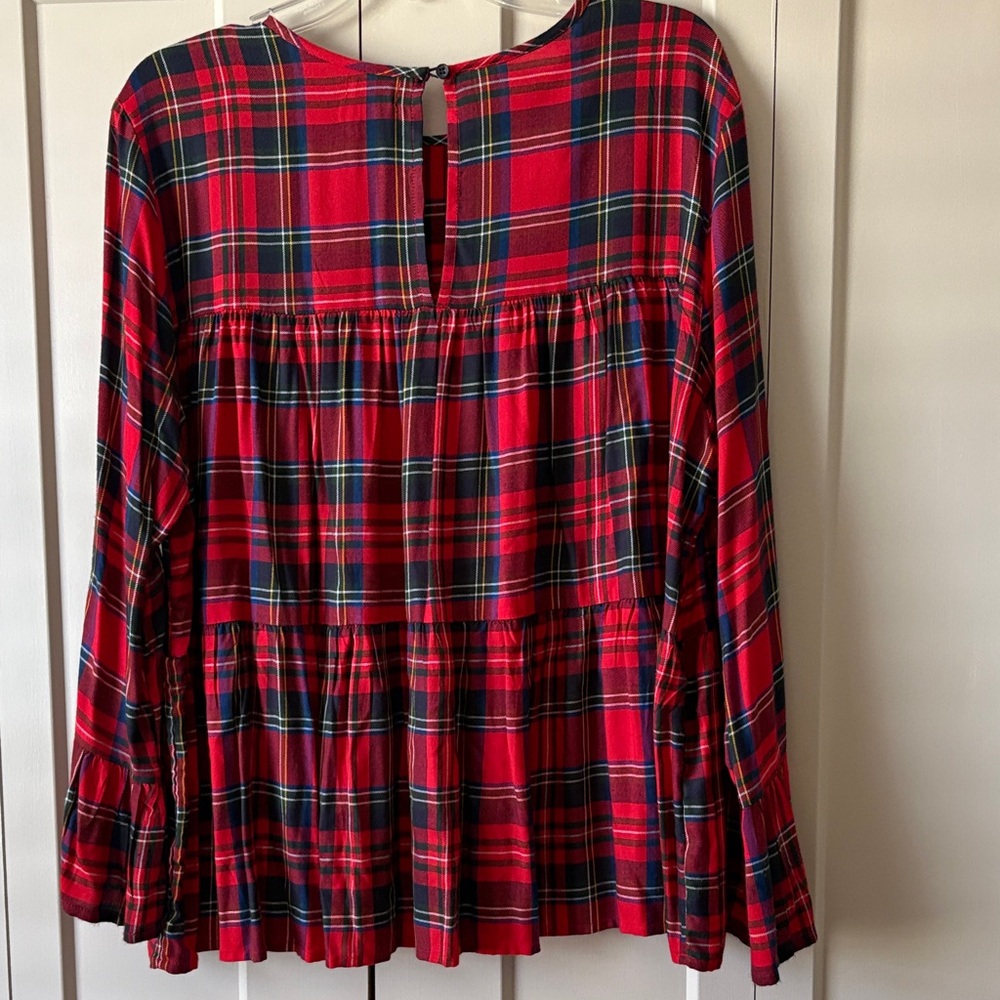 Mud Pie Red Plaid Tiered Long-Sleeve Top - Picture 4 of 4